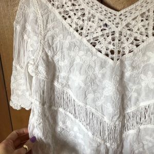 White Crochet Embroidery Overshirt